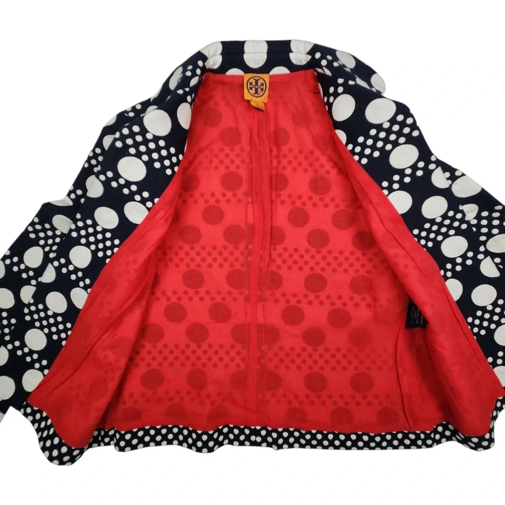 Tory Burch Structured Knit Blazer Jacket Elijah‎ Polka Dot 6 Navy White Cotton